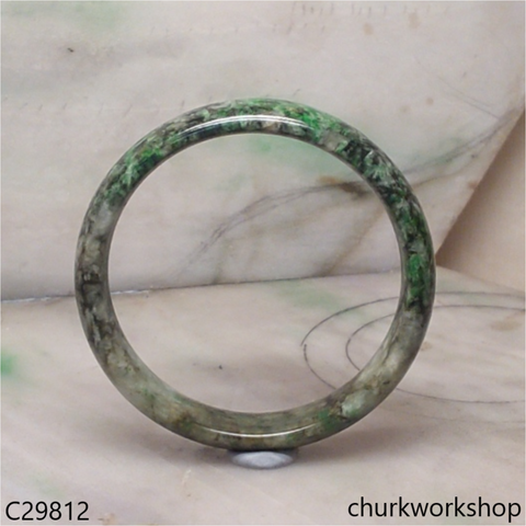 Grayish green mix light & dark green jade bangle