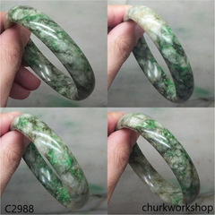 Grayish green mix light & dark green jade bangle