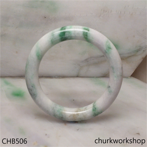 White base with splotches green & bluish green jade bangle