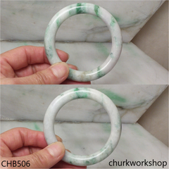 White base with splotches green & bluish green jade bangle