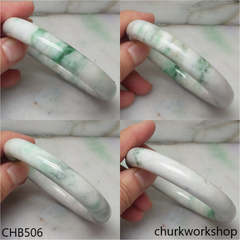 White base with splotches green & bluish green jade bangle