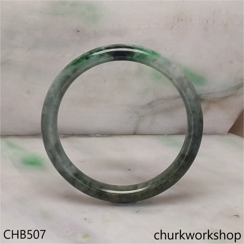 Large grayish base with green splotches jade bangle