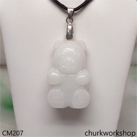 Custom cut white jade gummy bear pendant