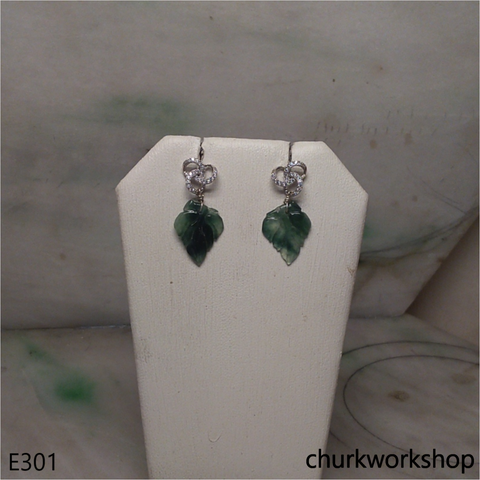 Bluish green jade leaf earrings