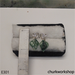 Bluish green jade leaf earrings