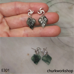 Bluish green jade leaf earrings