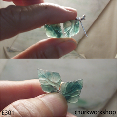 Bluish green jade leaf earrings