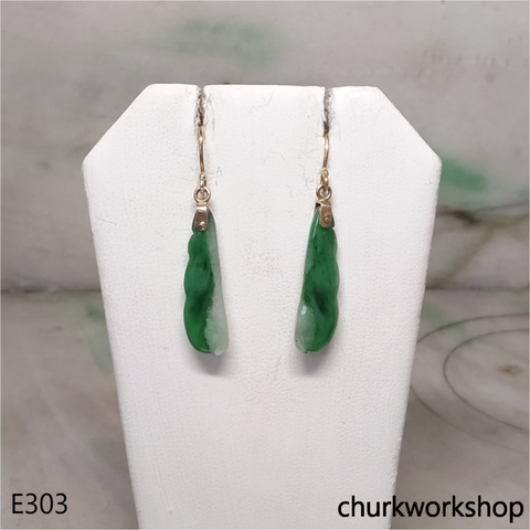 14K green jade bean earrings