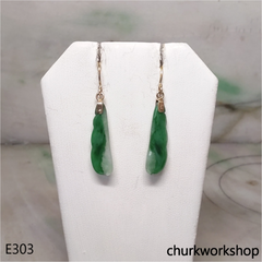 14K green jade bean earrings