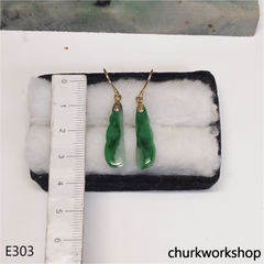 14K green jade bean earrings