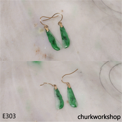 14K green jade bean earrings