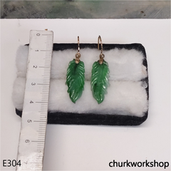 14K green jade leaf earrings