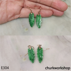 14K green jade leaf earrings