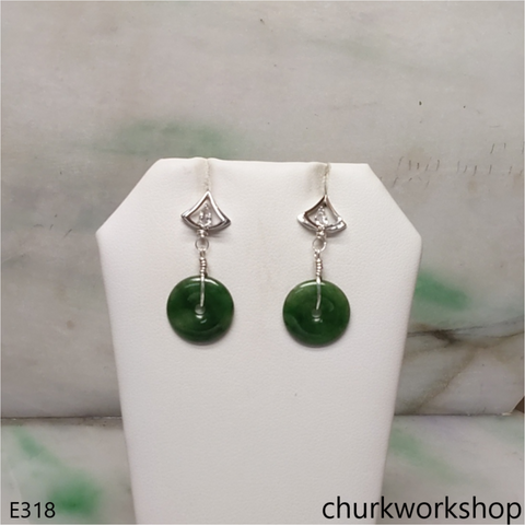 Dark green jade dangling earrings