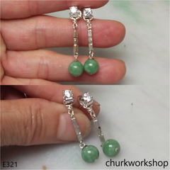 Silver jade beads earrings