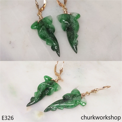 14K dangling jade earring