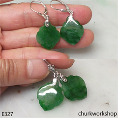 14K white gold dangling jade earring