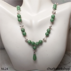 Jade beads sterling silver necklace