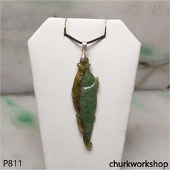 Green and brown jade fish pendant