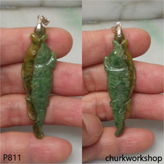 Green and brown jade fish pendant