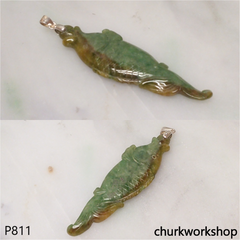 Green and brown jade fish pendant