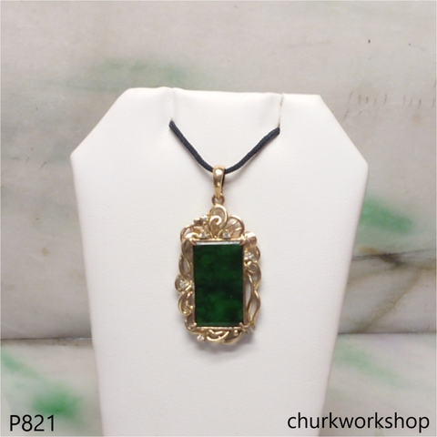 18K rectangle green jade pendant