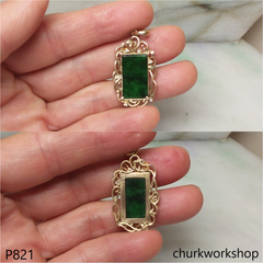 18K rectangle green jade pendant