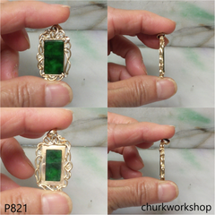 18K rectangle green jade pendant