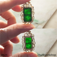 18K rectangle green jade pendant