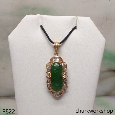 18K gold green jade pendant