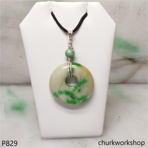 White base with splotches green jade Donut pendant