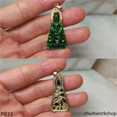 Deep green 14K lady Buddha pendant