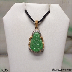 18K yellow gold jade happy Buddha pendant