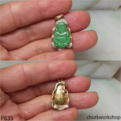 18K yellow gold jade happy Buddha pendant