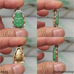 18K yellow gold jade happy Buddha pendant