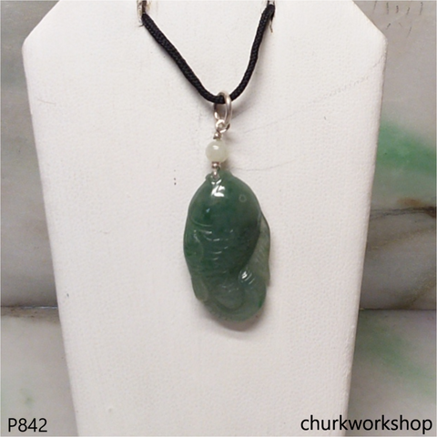 Bluish green jade fish pendant