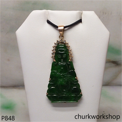 14K gold green jade lady Buddha