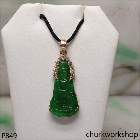 14K yellow gold jade lady Buddha pendant