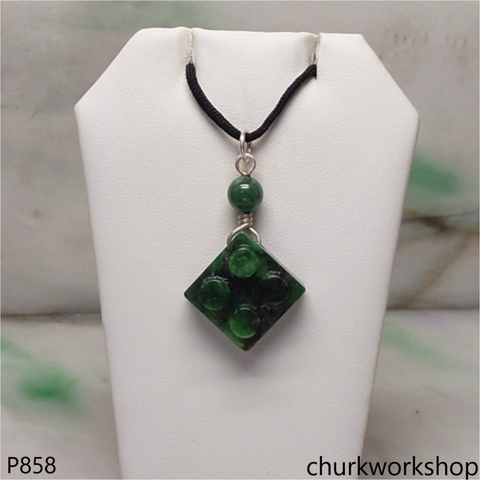 Green jade building block pendant