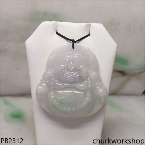 Large light lavender with splotches green jade happy Buddha