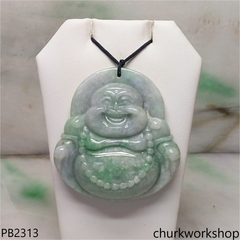 Large light green with splotches green jade happy Buddha