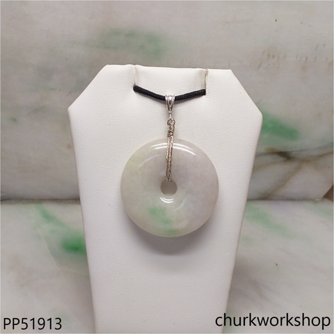 Pale lavender with green jade Donut pendant