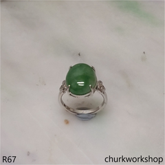 Green jade cabochon ring 14K white gold