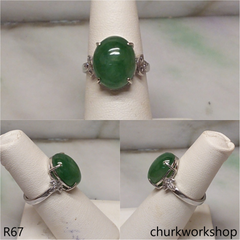 Green jade cabochon ring 14K white gold