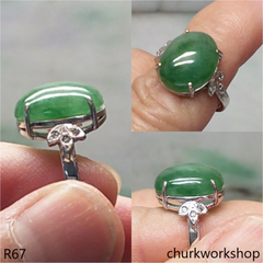 Green jade cabochon ring 14K white gold