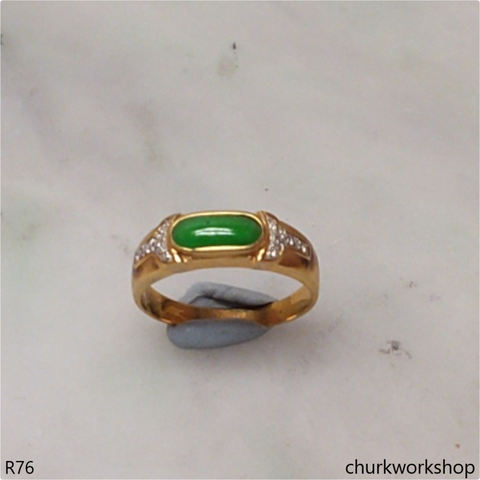 18k yellow gold diamond apple green jade ring