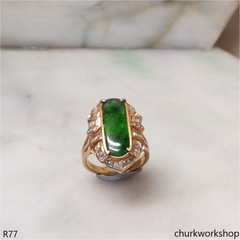 18K yellow gold diamond green jade ring