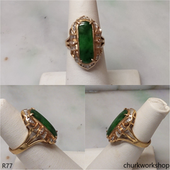 18K yellow gold diamond green jade ring