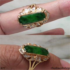 18K yellow gold diamond green jade ring