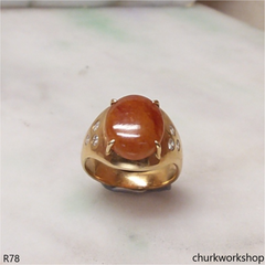 14k yellow gold red jade man's ring